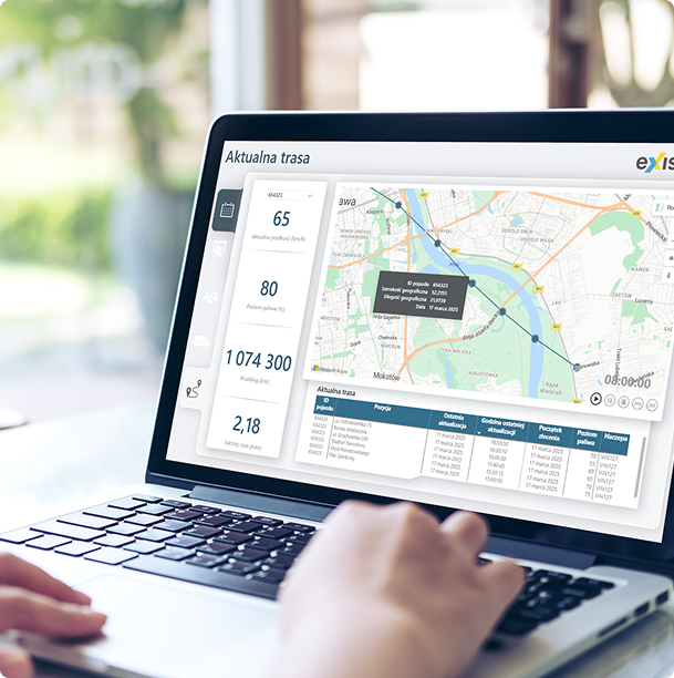 Image of a laptop displaying current route as a form of raport about company employees progress.